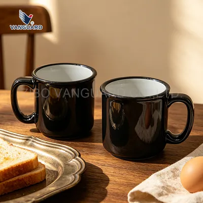 Black Drinking Mug Custom Printed Ceramic Camp Mug