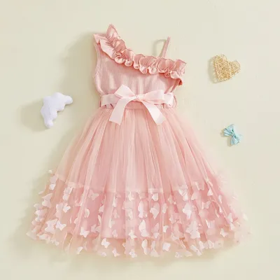 Little Tulle Princess Dress Kids Summer Fashionable Cute Sleeveless Ruffle Party Girls Dress