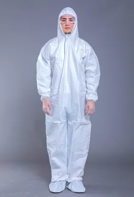 55GSM Disposable Microporous Protective Coverall Non Sterile White and Blue AAMI Level 2 CE FDA
