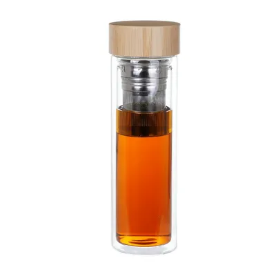 Double Wall Glass Tea Cup with S/S Filter Bamboo Lid