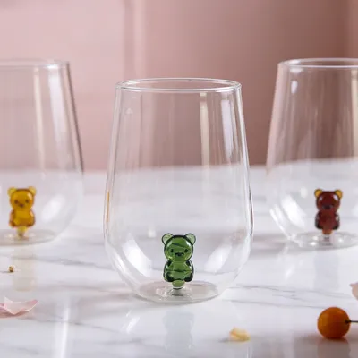Colorful 3D Cute Bear Glass Drinking Cup Natural Food Safe Glasses