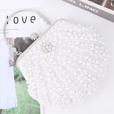Pearl Beaded Shell Clutch Bag for Weddings Parties