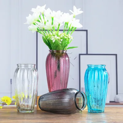 Wholesale Round Decoration Clear Colored Flower Glass Vase