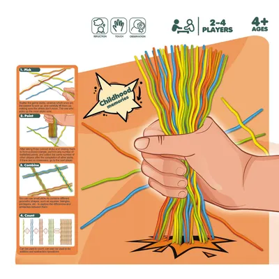 Kids Pick up Sticks Nostalgic Tabletop Game, Multi-Functional Educational Toy for Family Party & Classroom