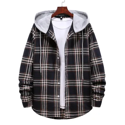 Flannel Shirts with Cutsom Hood Outwear Jackets for Unisex