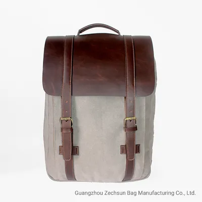 Canvas Leather School Travel Backpack Rucksack 15.6-Inch Laptop Bag (BC1429-11)