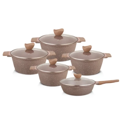 Marble Modern Kitchen Cookware Set Casserole Aluminium Fry Pan Durable Eco-Friendly Non-Stick