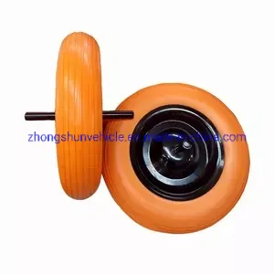 14 Inch 3.50-8 Non-Inflatable PU Foamed Wheel Barrow Wheel with Line Pattern for Wheelbarrow, Hand Trolley
