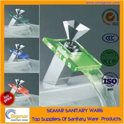 Single Lever Glass Waterfall LED Faucet Bathroom Basin Faucet
