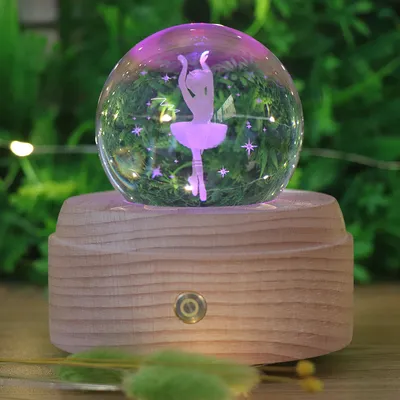 7 Color RGB Crystal Night Light Wooden LED Lamp with Music Box
