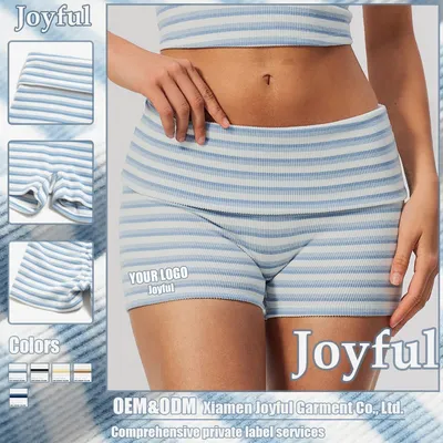 Striped Sportswear Fitness Clothes Folded Waistband Sport Gym Shorts for Women