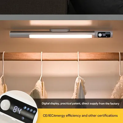 LED Wardrobe Sensing Light for Digital Display of Power USB Charging Three-Color Dimmable Charging Induction Light