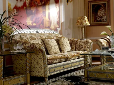 0016 Golden Color Classical Luxury Living Room Coffee Table, Sofa