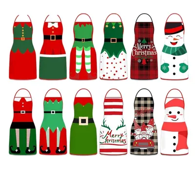 Wholesale Waterproof Christmas Apron, Elf Snowman Santa Print Kitchen Cooking Party Bib