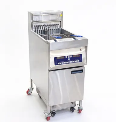 Commercial Floor-Standing Single-Tank Fryer with Round Heating Elements & Auto Oil Filtration