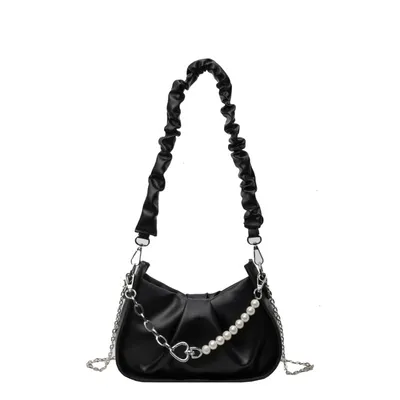 Women's Ruched Pearl Chain Underarm Shoulder Bag