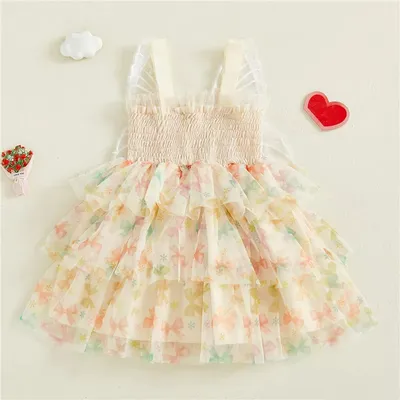 Princess Summer Sleeveless Sweet Tulle A-Line Dress Wing Baby Girl Dress