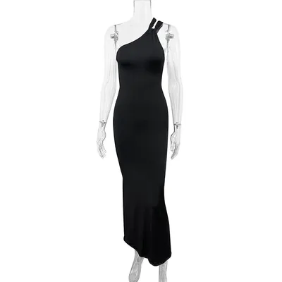 OEM/ODM Sexy One-Shoulder Backless Sheath Waist-Cinching Long Dress