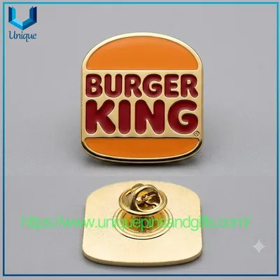 Custom Enamel Burger King Lapel Pins Custom Logo Metal Soft Enamel Pin Badge for Restaurant Souvenir