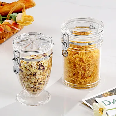 Metal Clip Plastic Food Storage Jars: Acrylic Sealed for Household Freshness