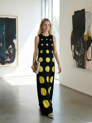Sleeveless Black Maxi Dress with Gradient Yellow Polka Dots