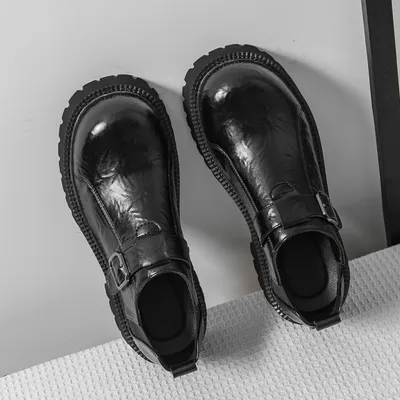 Men's Leather Shoes with Thick Sole, Increased Height, British Style Kick Buckle
