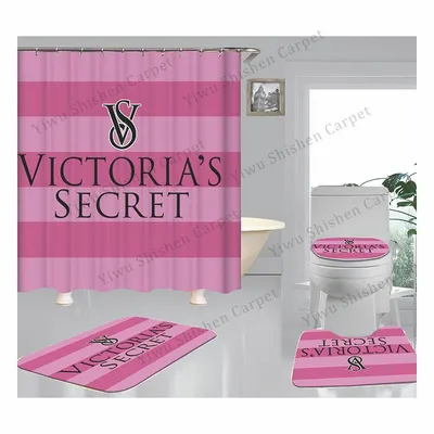Amazon Hot Sell World Famous Branded Victoria's Secret Anti Slip Super Soft Custom Print 4PCS Bath Mat Set