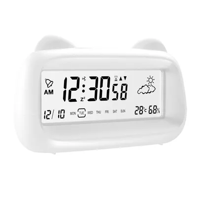 Cartoon Cat-Shaped Large Electronic Alarm Clock with Temperature Display Silent and Backlight Simple Design for Desk Use