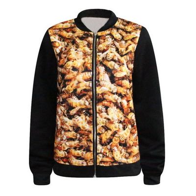 Fall Fashion for Women 3D Bees Nest Printed Women Jacket Outwear Zipper Varsity Jakets Blazer Feminino Jaqueta College