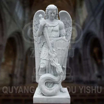 Marble Religious Statue, St Michael and The Snake Sculpture