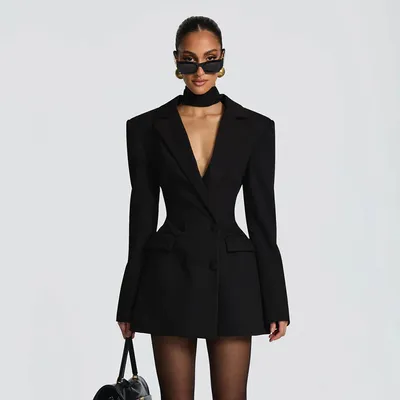 European women's autumn new style solid-color casual fitted suit long-sleeved flower-shaped fake pocket suit dress good quality suit Jacket