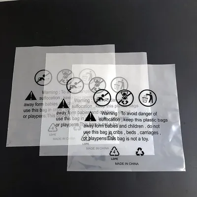 Custom Thickened Open Top Poly Bags Dust Proof Moisture Proof Transparent Flat Poly Bags with Suffocation Warning