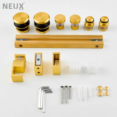 Frameless Sliding Door Accessories System Brushed Gold Finish Aluminum Hardware Kit