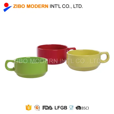 Solid Color Glazed Big Ceramic Soup Mug Cup