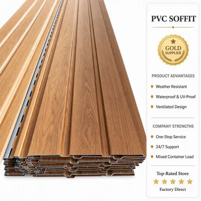 PVC Soffit Panel Wood Look UV Resistant Exterior Soffit Board for Home Roof Eaves