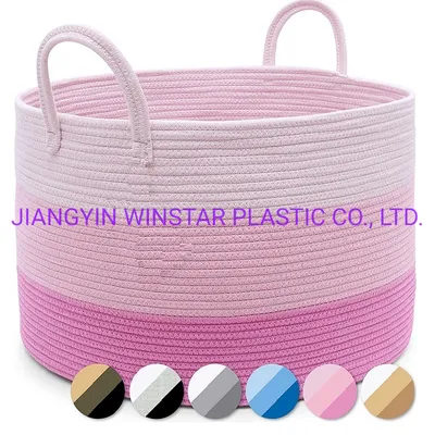 Cotton Rope Basket Laundry Woven Storage Basket with Handle