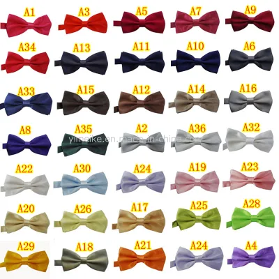 Popular Party Performance Unisex Plain Color Satin Bowtie 36 Solid Colors in Stock