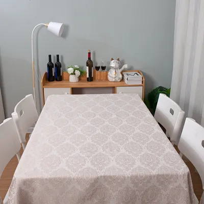 Polyester White Color Luxury Fancy Golden Rectangular Jacquard Tablecloth for Large Parties