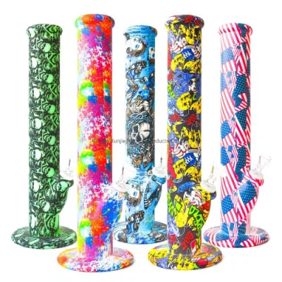 Print 14inches Straight Silicone Water Pipe with Glass Bowl Glass Pipe Silicone DAB Rigs