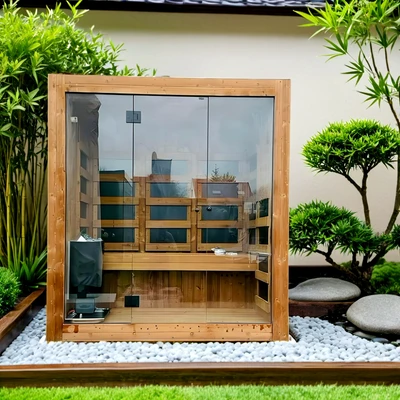 Triunity Prefabricated Panoramic Glass Outdoor Square Sauna Cabin - Commercial 4-Person Modular Heavy-Duty Thermal Dry Heat Timber House for Resort SPA Project