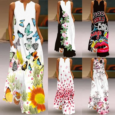 New Design Floral Women Dresses Beach Resort Casual Comfortable Women Sleeveless Lady Dress