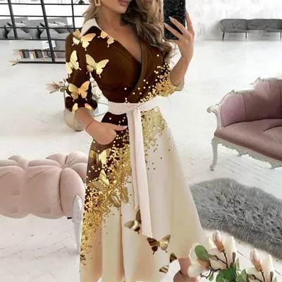 Hot Sale Beautiful Women's Dresses Elegant Butterfly Starlight Printed Dress