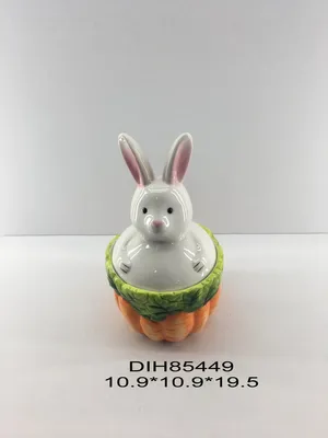 Ceramic Animal Happy White Carrot Rabbit Box