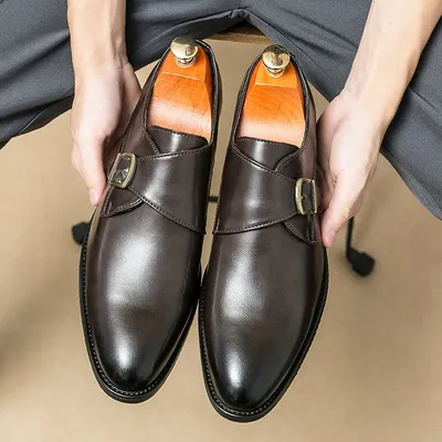 Sharp Pointed Men's Business Formal Buckle Leather Shoes, Mengke Shoes, Casual British