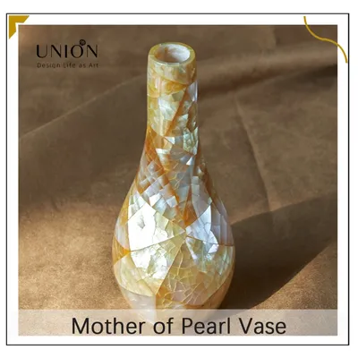 High Quality Best Selling Natural Mother of Pearl Yellow Lip Shell Vase From China Custom Made Flower Pot Home Decor