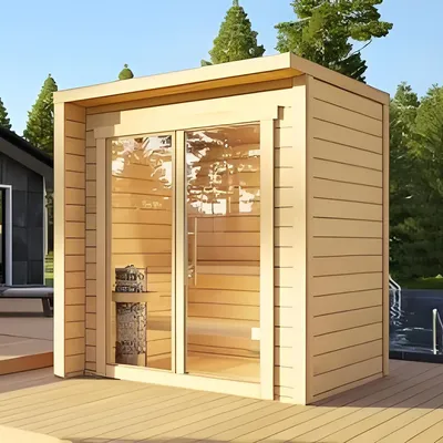 Luxury Backyard Outdoor Sauna Combination Bath Shower Steam Wood Sauna Room