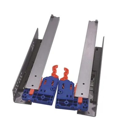 Three Fold Soft Close Concealed Full Extension Hidden Undermount Kitchen Buffer Rail Metal Steel Drawer Slide with Locking Rubber Strip Ball Bearing