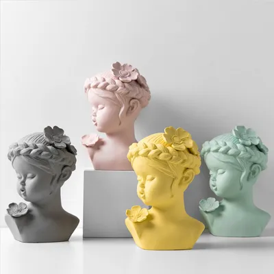 OEM Colorful Lovely Head Statue Home Decor Resin Ceramic Crafts Pottery Table Display Figure Crafts