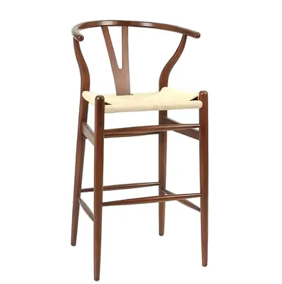 Wishbone Bar Chair High Counter Wooden Dining Bar Chair Restaurant Walnut Color Wooden Bar Chair