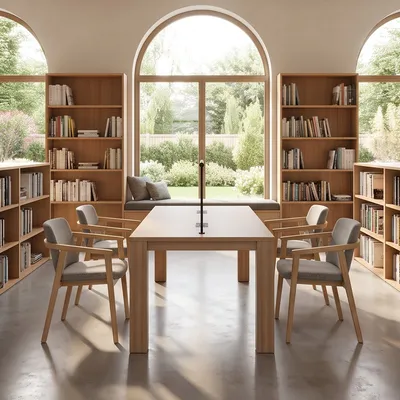 Wooden Study Desk Rectangle School Reading Table Library Table with Lamp